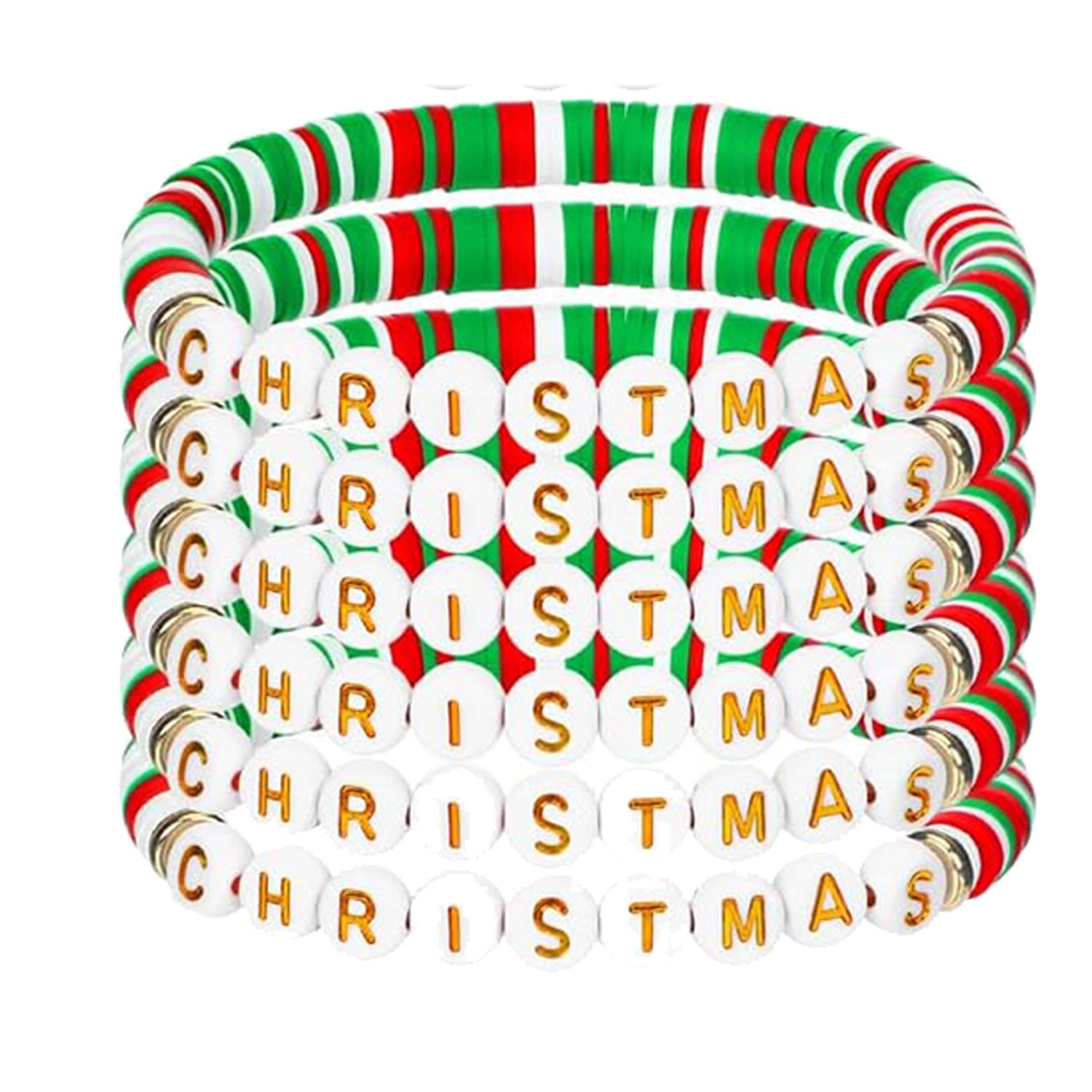 Wholesale 10pcs Red and Green Christmas Theme Clay Beam Bracelet