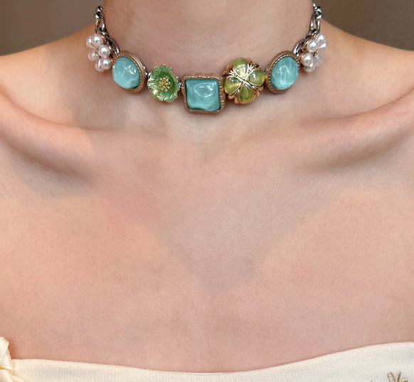 Wholesale Blue Resin Beaded Layered Necklace for Women