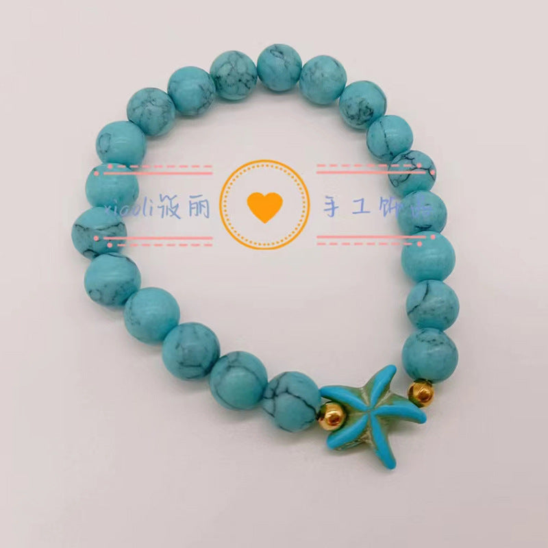 Wholesale Turtle Starfish Elastic Beaded White Blue Turquoise Bracelet