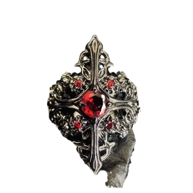 Wholesale Gothic cross diamond and ruby open ring