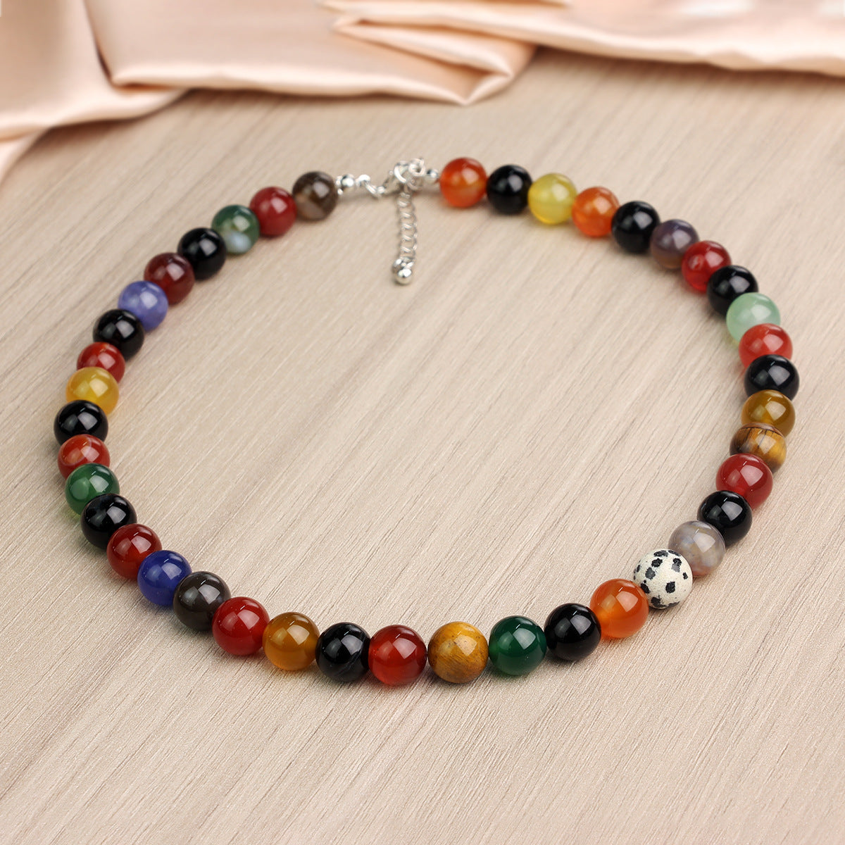 Wholesale  romantic universe planet niche colorful agate stone beaded necklace