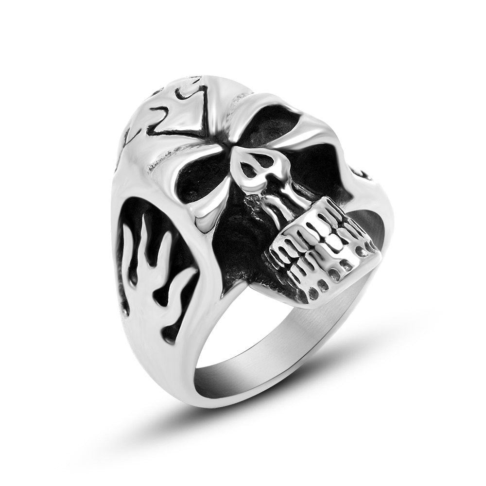 Wholesale  does not fade exquisite punk titanium steel retro skull gift men's raw stainless steel polished ring