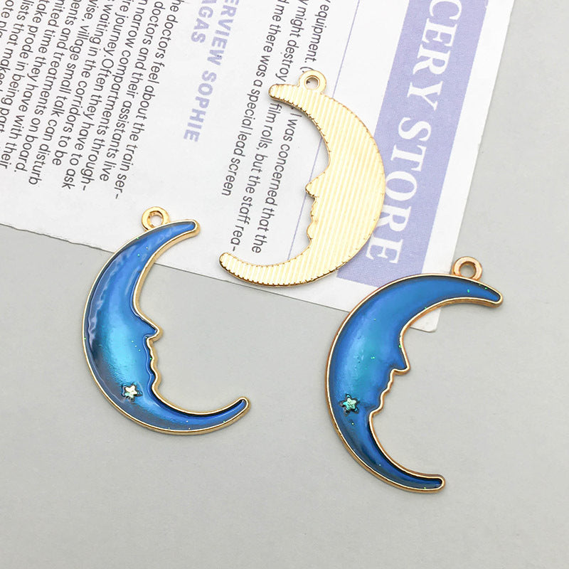 Wholesale 1 Blue Drip Oil Alloy Simulation Moon Star DIY Pendant