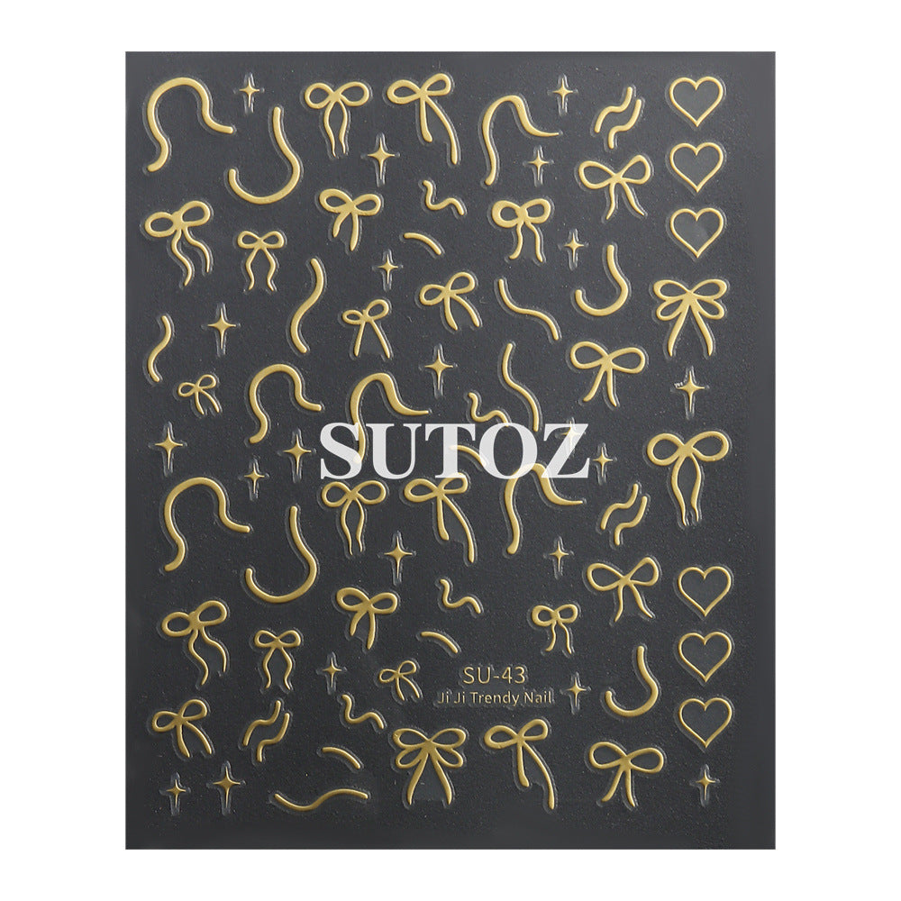 Wholesale 3pcs Nail Art Stickers Gold,  Silver,  Red Ribbon Bowknot Starburst Adhesive Nail Stickers