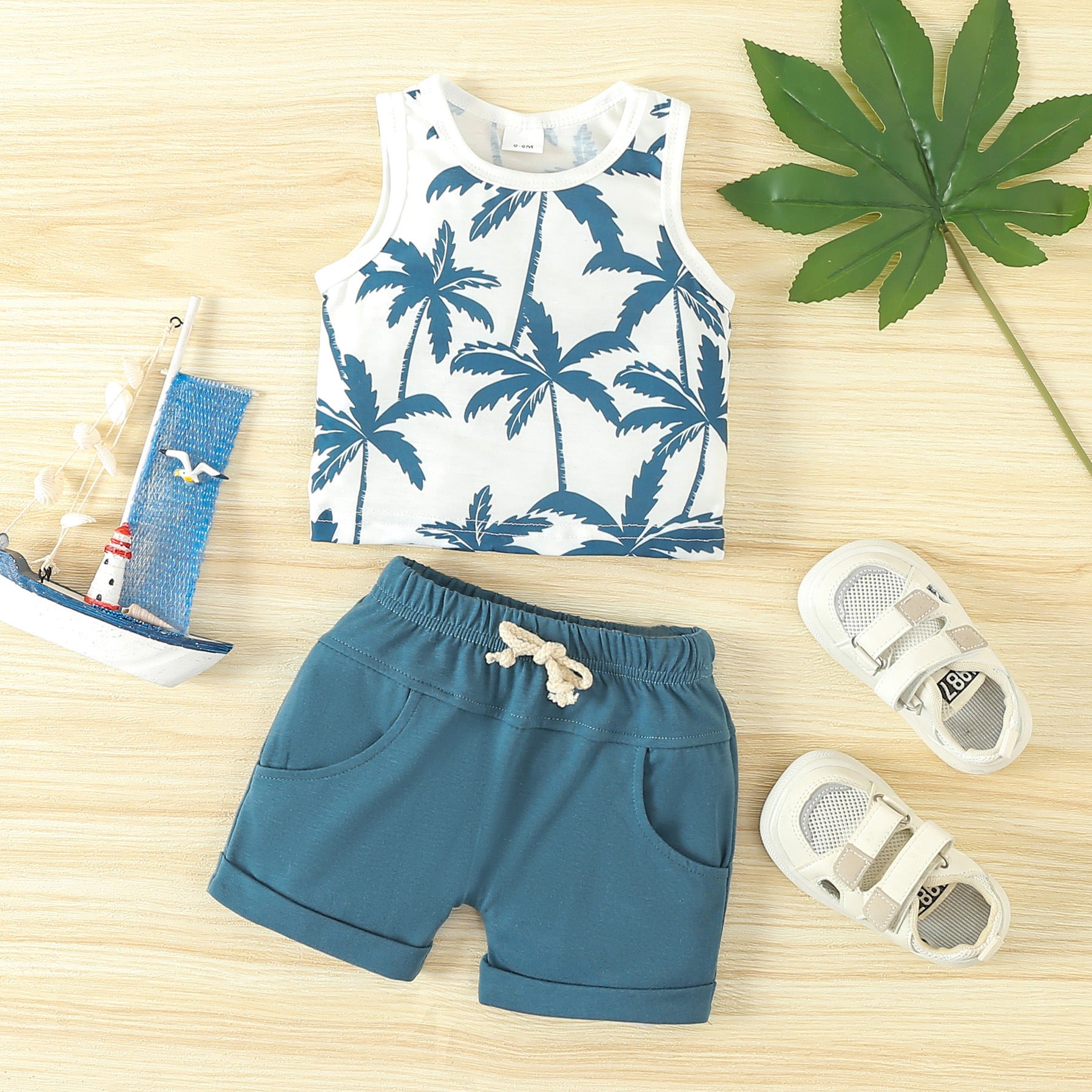 Wholesale Summer Beach Style Printed Tank Top Shorts Cotton Baby Set