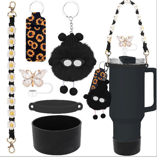 Wholesale Plush pendant butterfly straw hat cup sleeve cup chain accessories