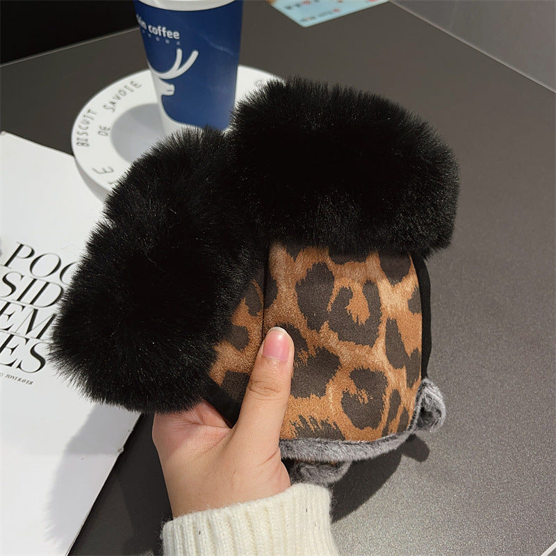 Wholesale Suede Rabbit Hair Leopard Print Half Finger Gloves