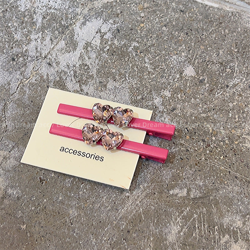 Wholesale Pink Love Rhinestone Hair Clips