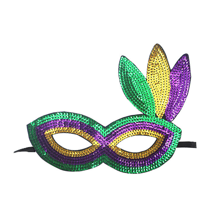 Wholesale Carnival Sequins Three Color Gold Purple Green Mask Makeup Party Eye Mask