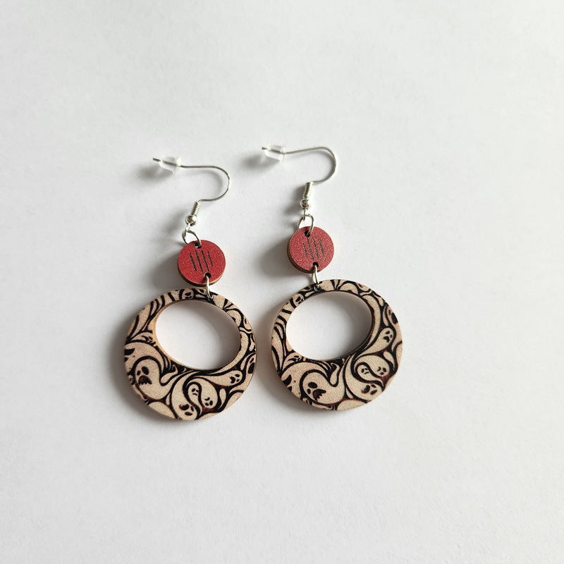 Wholesale Wooden Halloween Rainbow Pumpkin Earrings