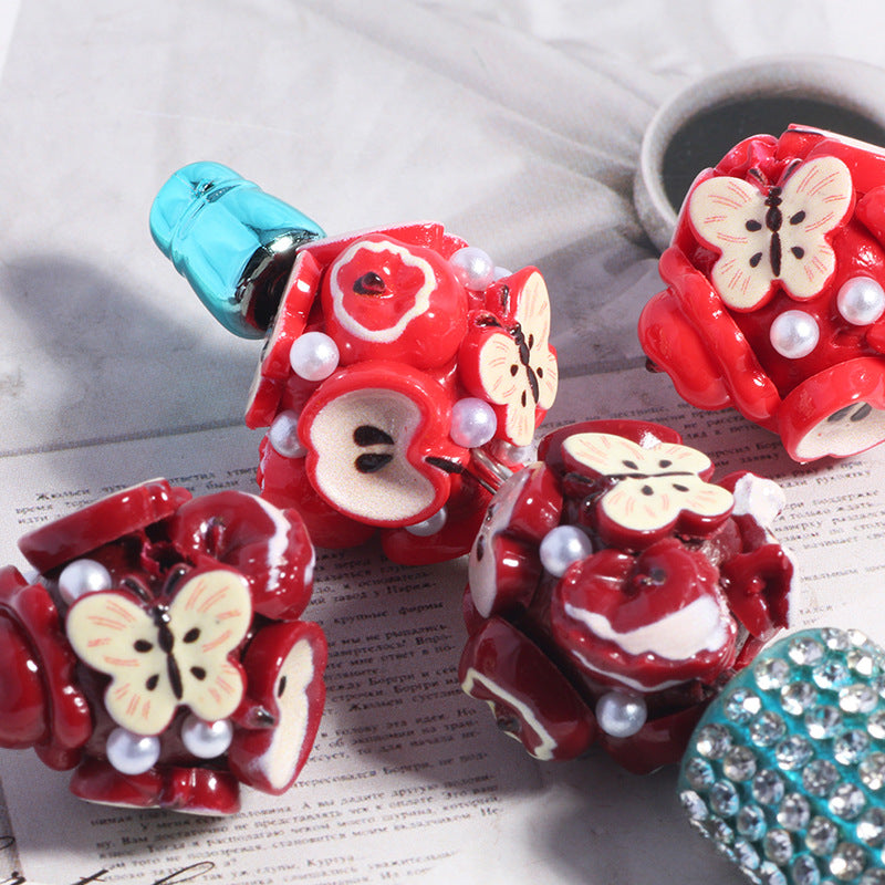Wholesale 5pcs/pack Butterfly apple core can be worn through the straight hole loose beads diy mobile phone key chain