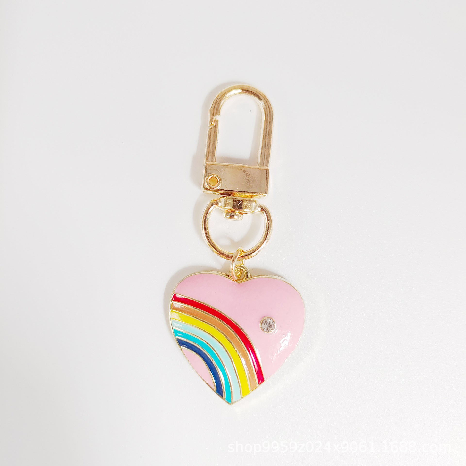 Wholesale 5PCS/PACK Diamond Heart Rainbow Alloy Drip Oil Keychains