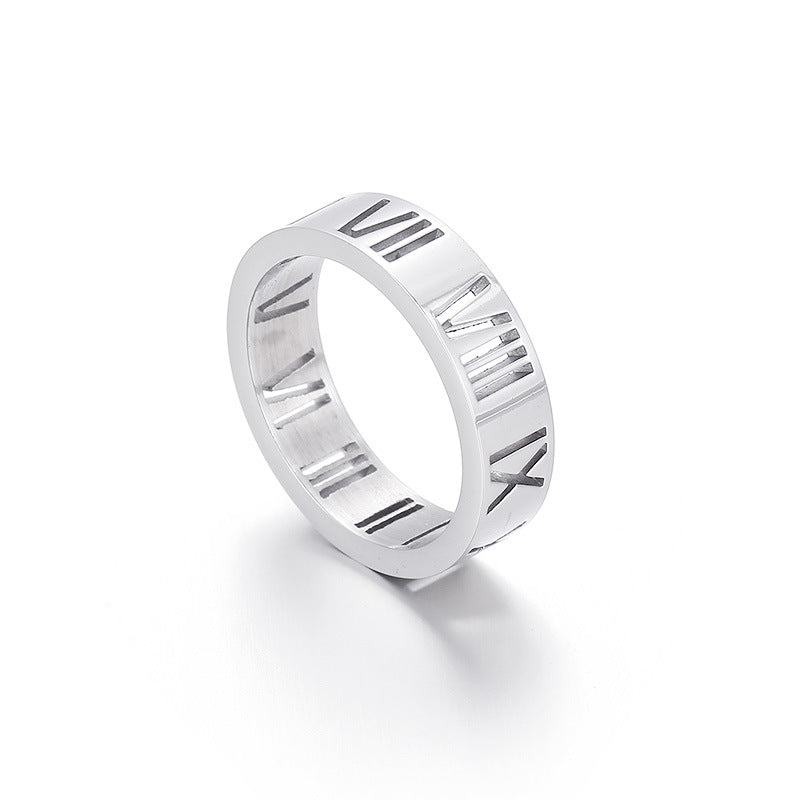 Wholesale Titanium Steel Hollow Roman Numeral Rings