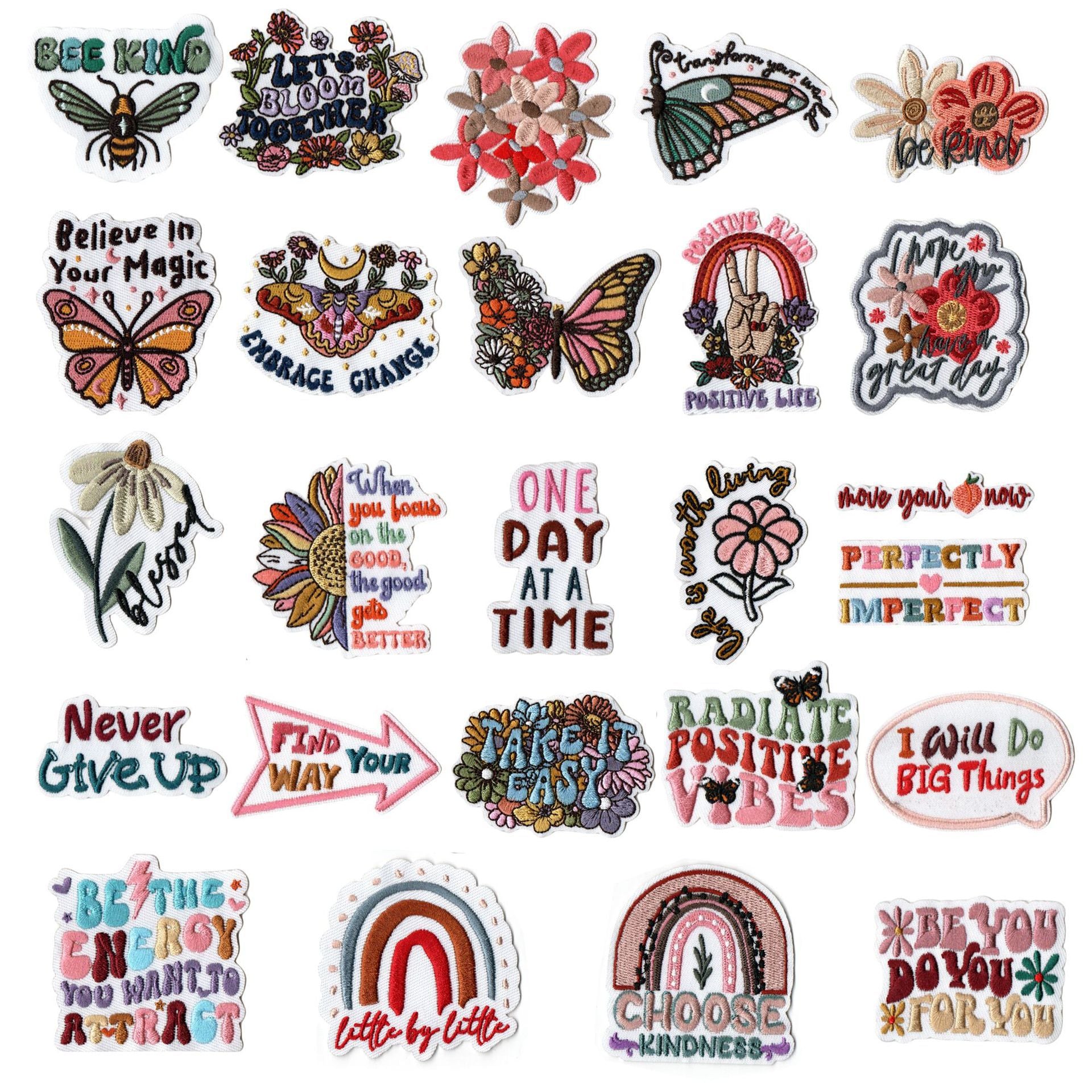Wholesale Embroidered Boho Floral Inspirational Fabric Patches 25 Piece Set For DIY Clothing Towel Decoration Fashion Accessory