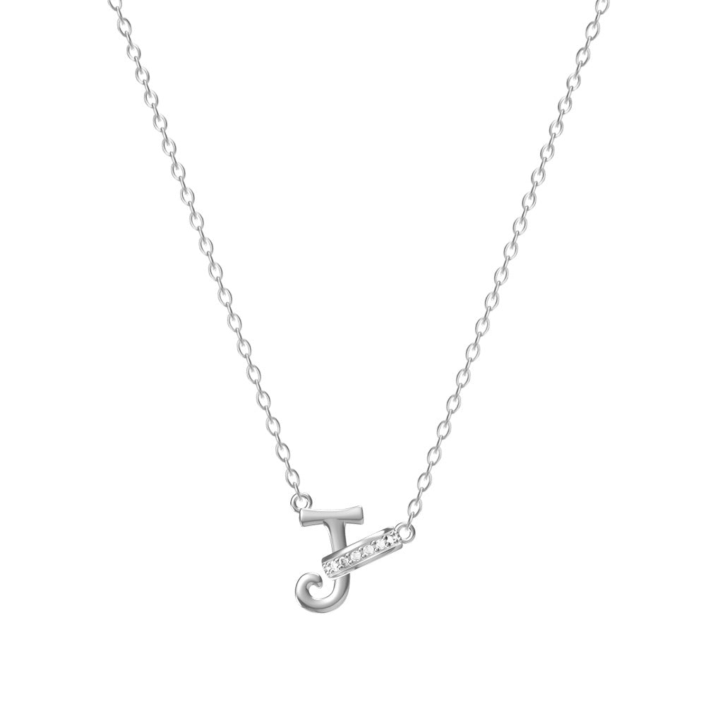 Wholesale 26 letter titanium steel necklace with diamonds