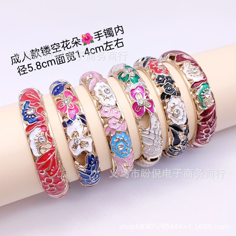 Wholesale 12pcs Cloisonne Children's and Adult's Thin and Wide Flower Bracelets