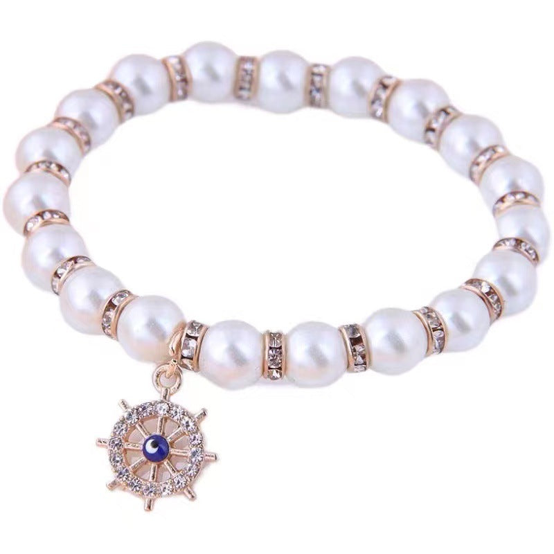 Wholesale Alloy Hand Palm Pendant Diamond Pearl Bracelet