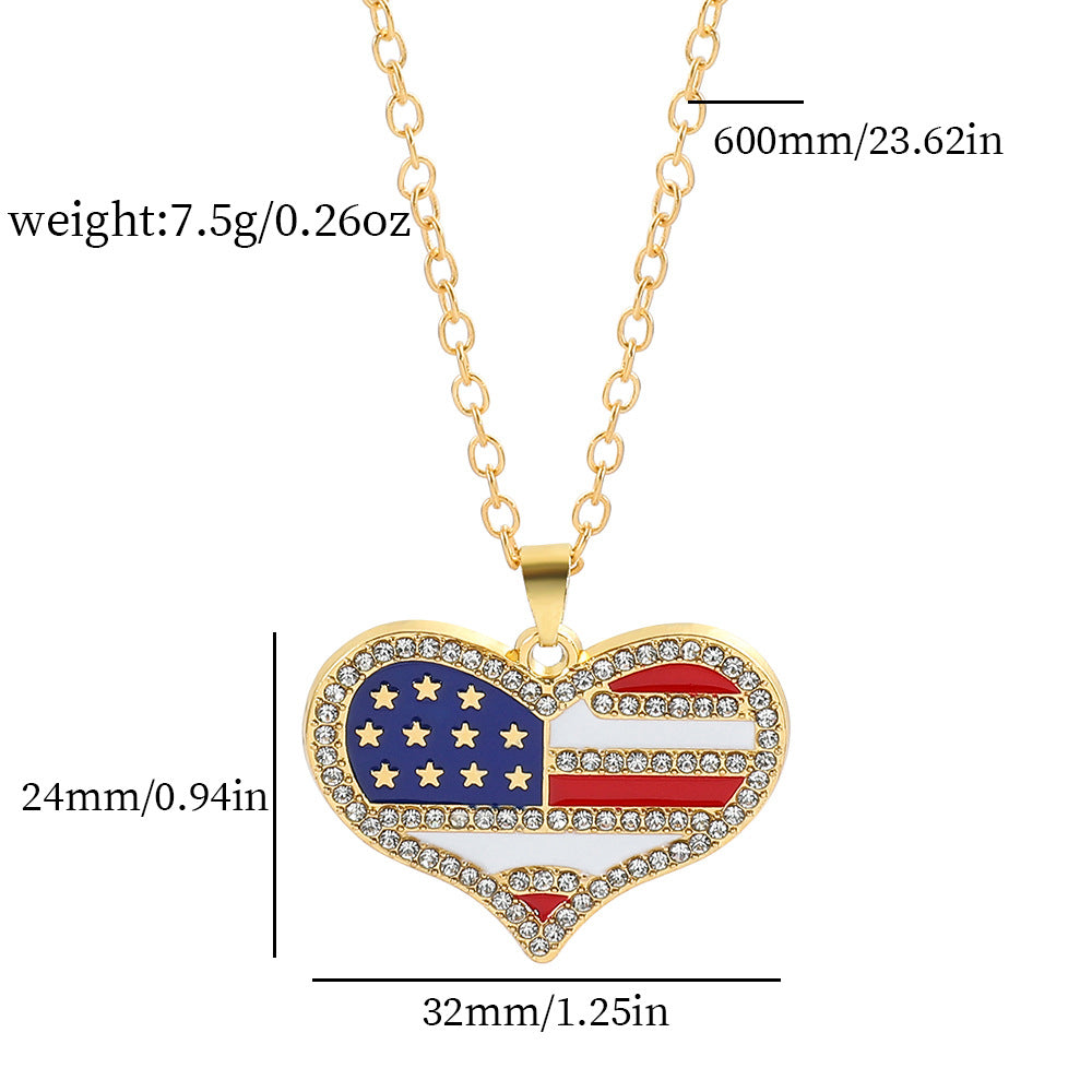 Wholesale American Independence Day Flag Five Pointed Star Diamond Alloy Necklace
