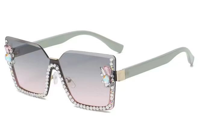 Wholesale Diamond studded flower cat eye ball flat sunglasses