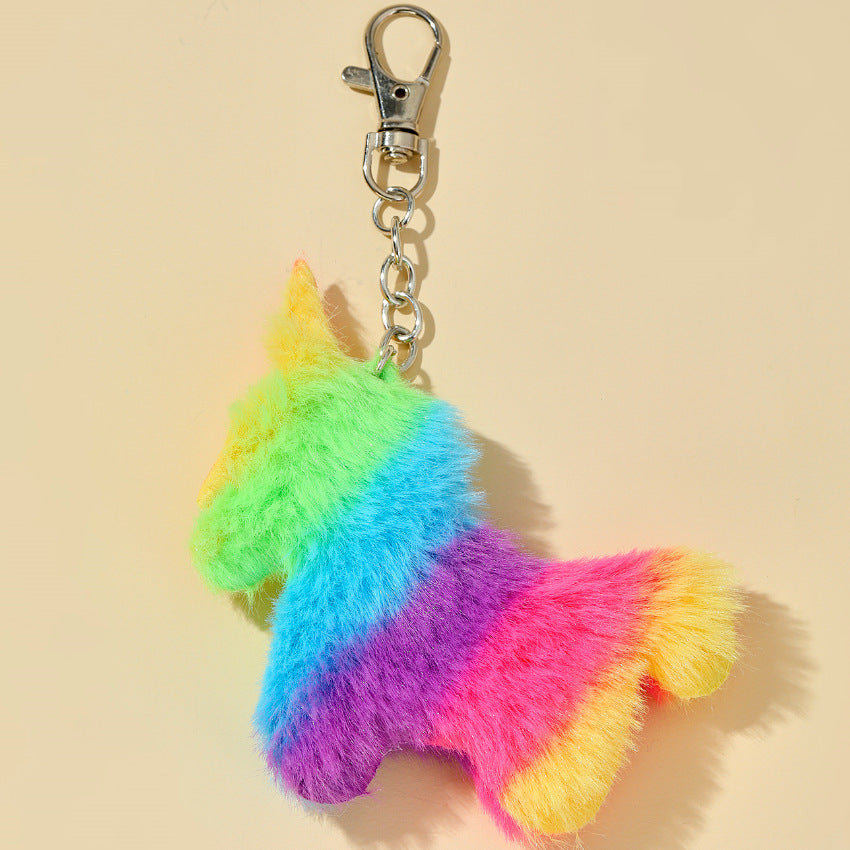 Wholesale Rainbow Stripe Unicorn Plush Keychain