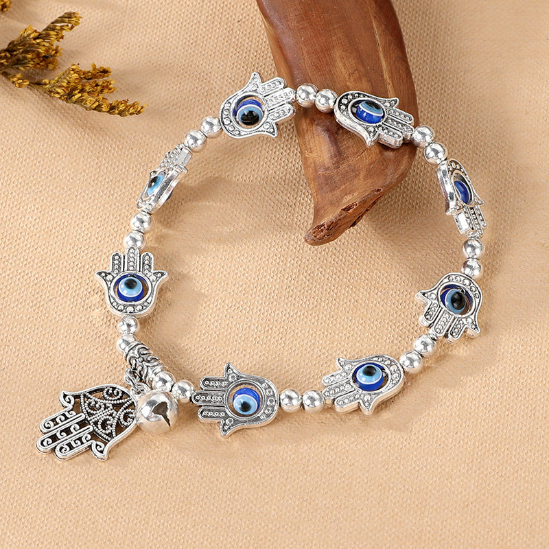 Wholesale Vintage Handmade Miao Bracelet Silver Tone Alloy With Turquoise Blue Accents Fashion Jewelry Accessory Travel Souvenir Gift