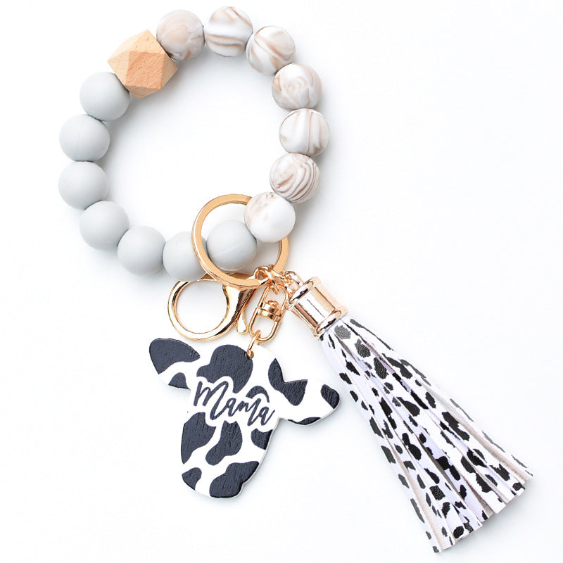 Wholesale Western Style Leopard Print Silicone Bead Bracelet Keychain