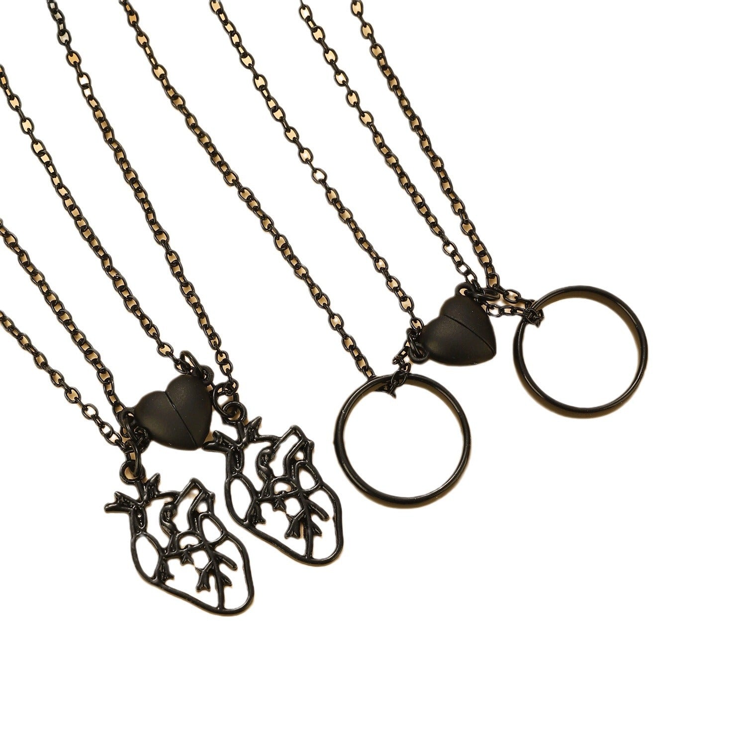 Wholesale hollow heart love magnetic unisex magnet couple necklace set