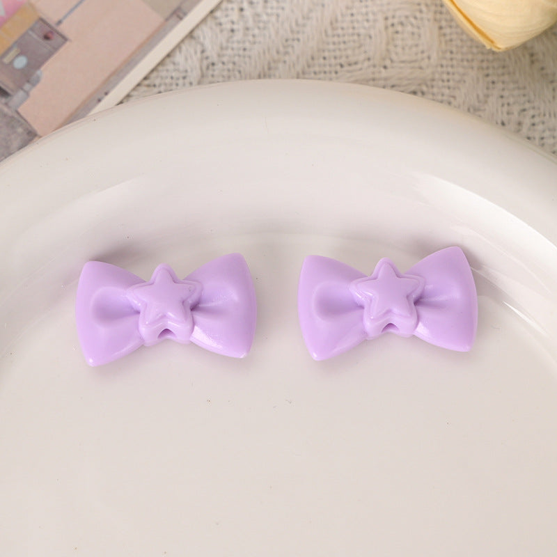 Wholesale  5pcs/pack  cute macaron-colored hollowed-out five-pointed star bow tie beads Acrylic Beads