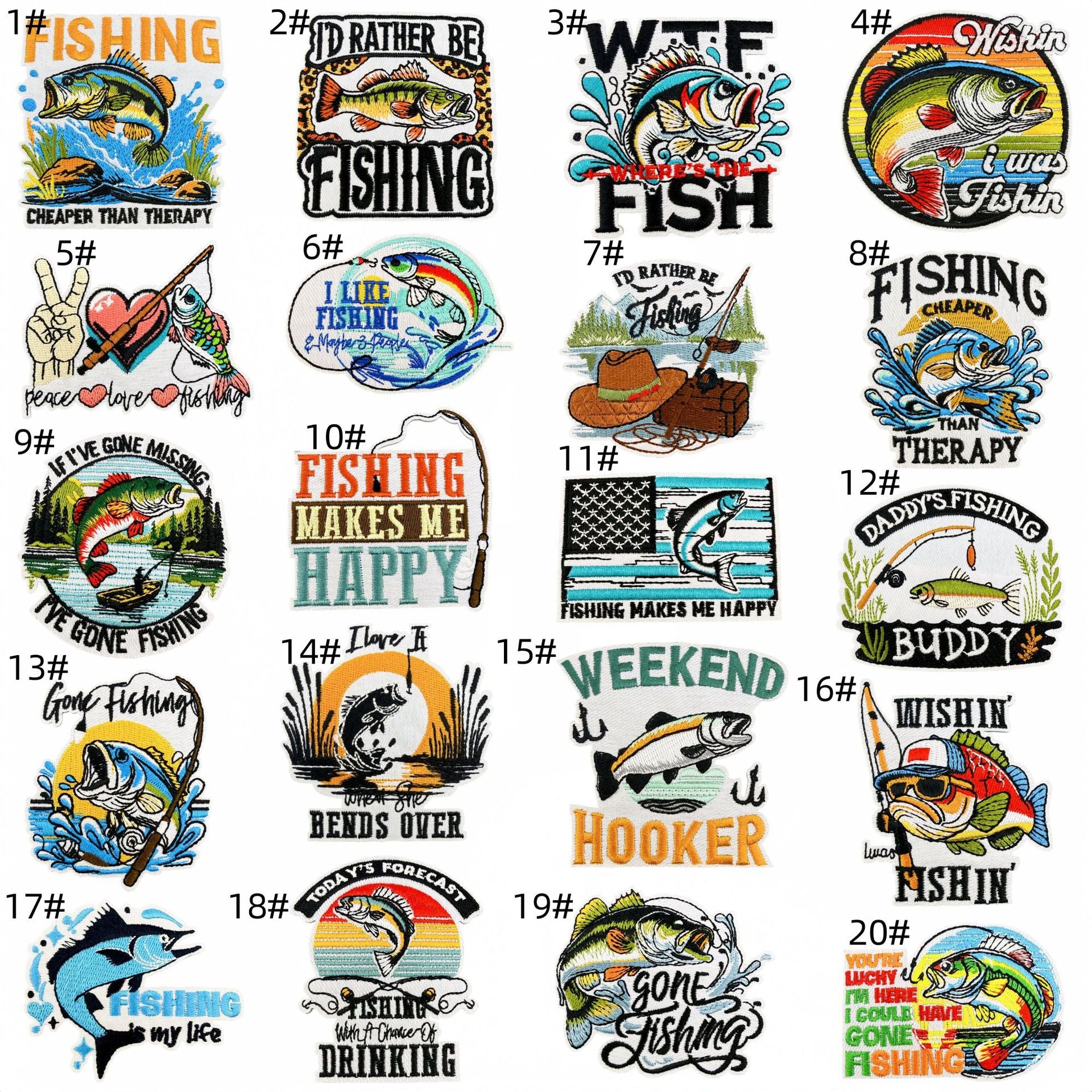 Wholesale 20 Pack Fishing Themed Embroidered Patches Cartoon Iron On Stickers For Clothing Decoration DIY Craft