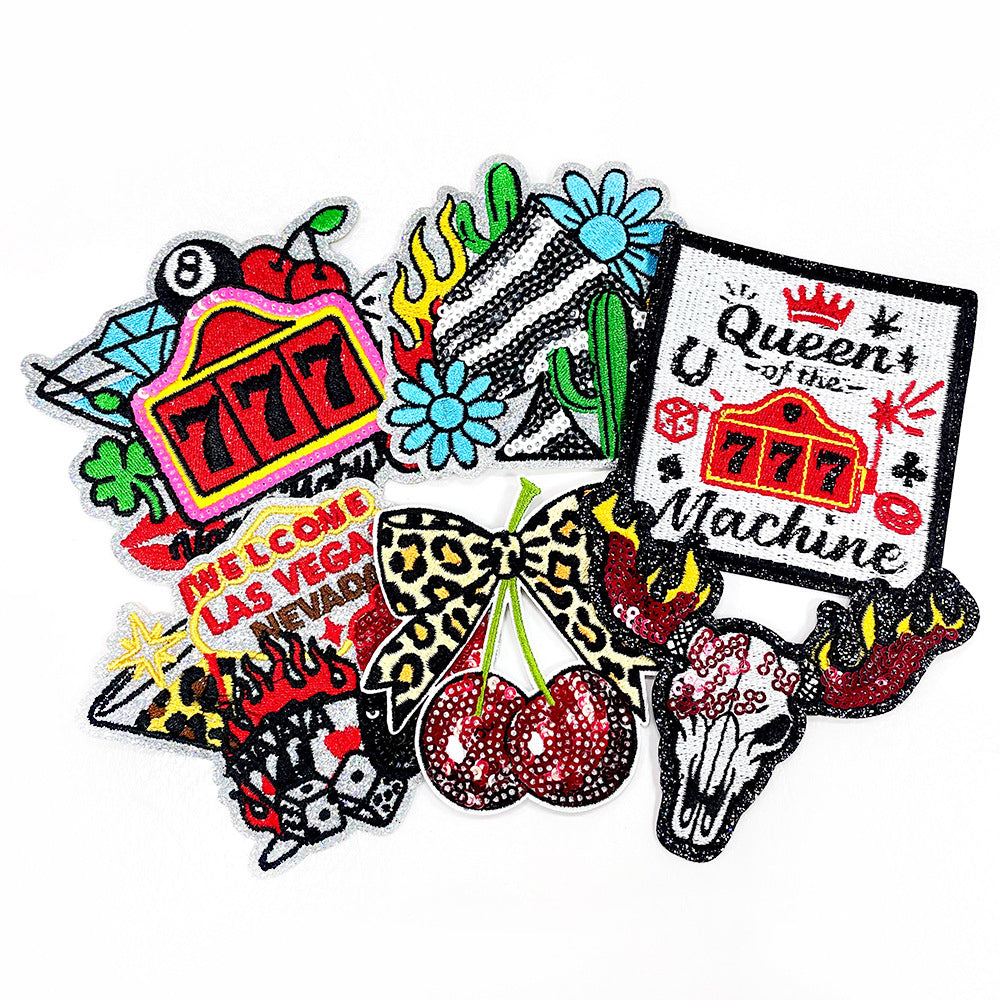 Wholesale Las Vegas Casino Dice Poker Sequined Embroidered Patch Set Iron On For et Fashion Gift