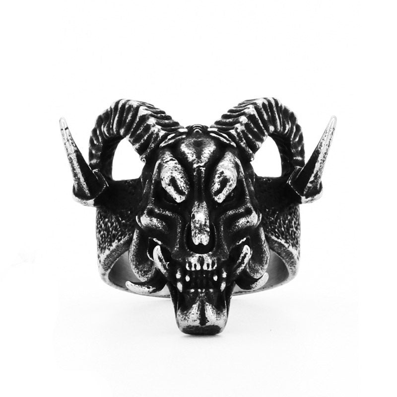 Wholesale Stainless Steel Men' s Ring Vintage Titanium Steel Satan Sheep Head Jewelry