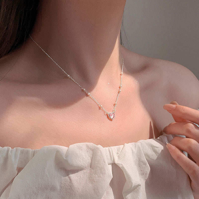 Collares de perlas de corazón de plata esterlina al por mayor S925