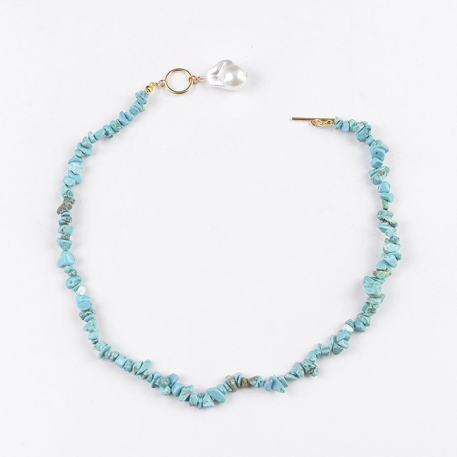 Wholesale Bohemian Turquoise Bead Necklace With Heart Pendant Zinc Alloy Electroplated Trendy Party Jewelry For Women Boutique Resale