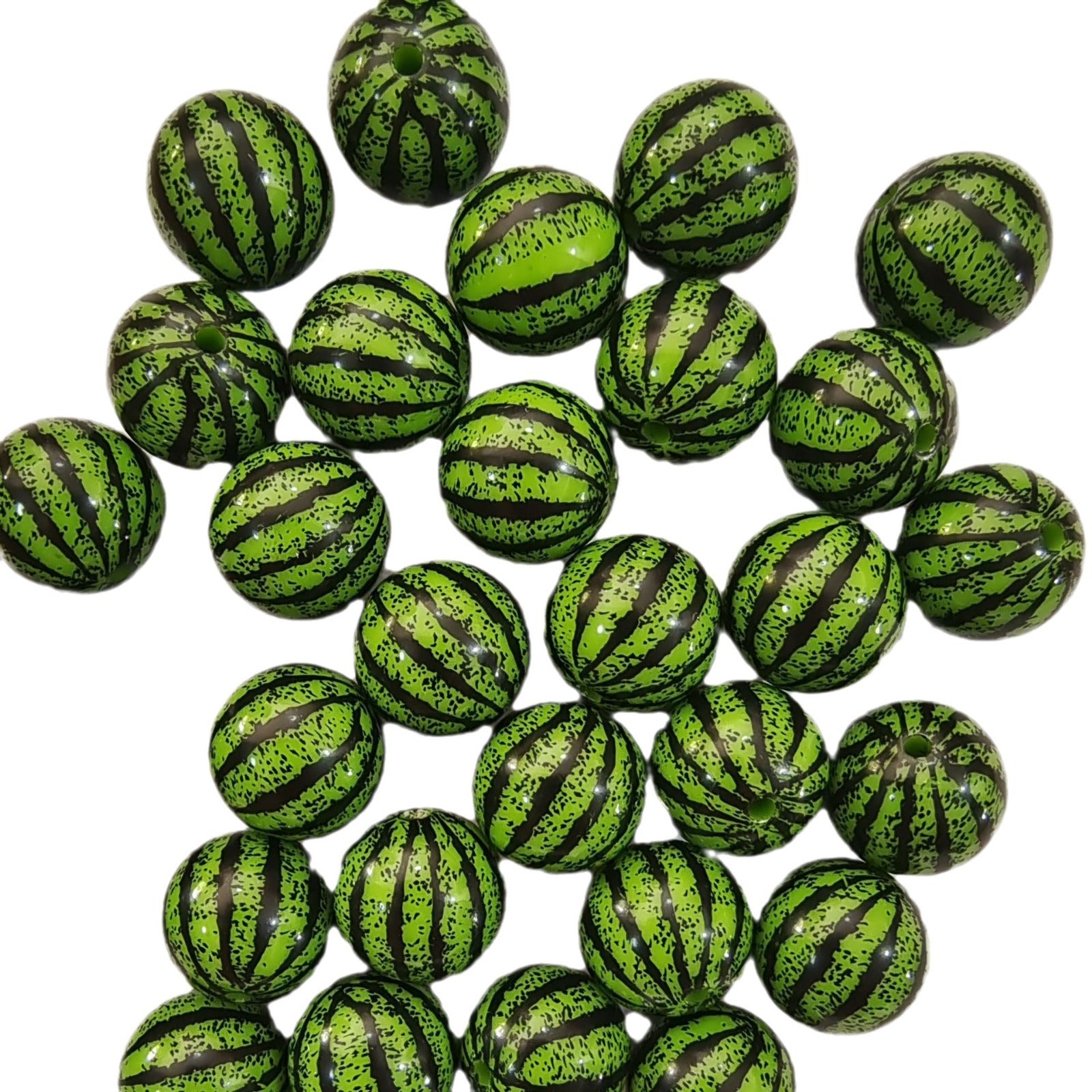 Wholesale 5pcs 20MM Acrylic Green Watermelon Print Beads
