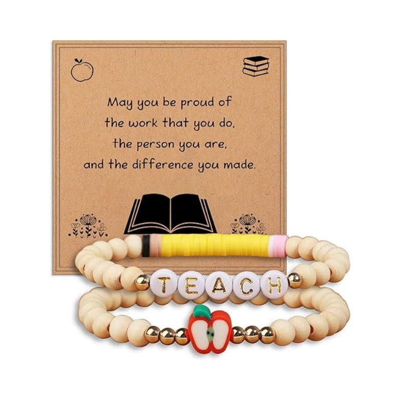 Wholesale Letter Teacher' s Day Soft Ceramic Apple Layered Bracelet Set