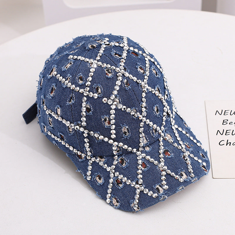 Wholesale Trendy Washed Denim Diamond Baseball Cap with Holes