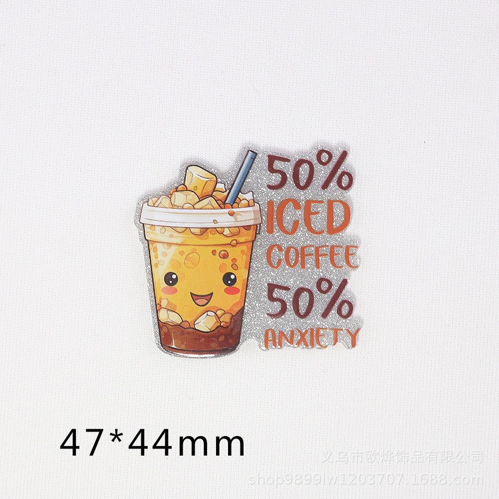 Wholesale   10pcs  New loose powder cross-border cartoon letter drink love bag j05ewelry acrylic pin DIY patch accessories