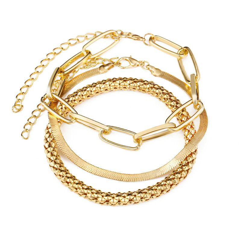 Wholesale Thick Chain Multi-layer Open Alloy Bracelet Set