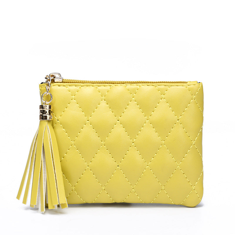 Wholesale Rhombus Embroidered PU Short Tassel Ladies Coin Purse