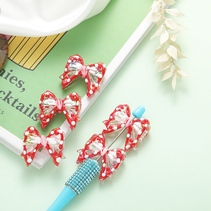Wholesale 10pcs DIY hand-painted bow straight hole cute acrylic beads