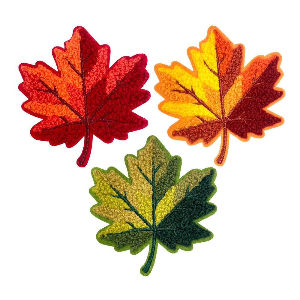Wholesale Autumn Maple Leaf 7Cm Chenille Towel Embroidered Patch Iron On Applique For Shoes Hats DIY Fashion Accessory