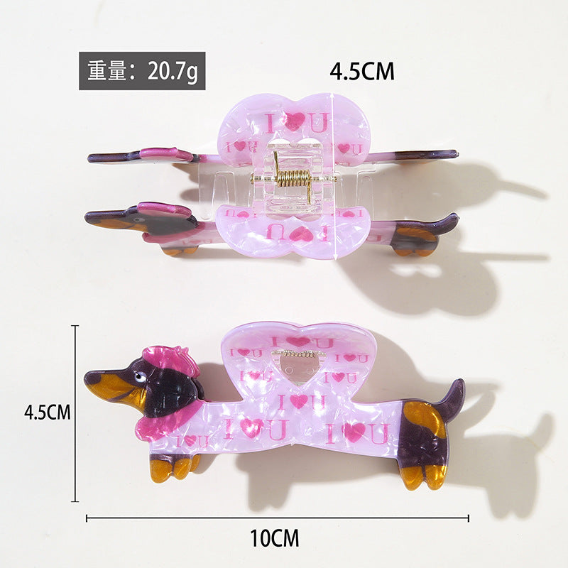 Wholesale Dachshund Shape PVC Hair Clip For Women Spray Painted Cute Hair Accessory
