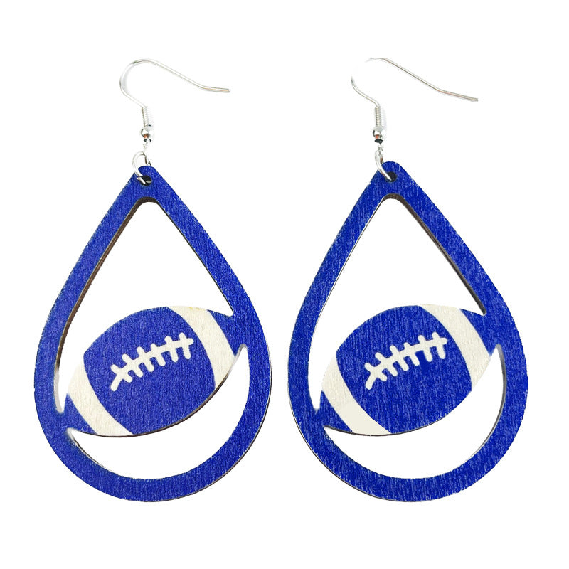 Wholesale 2 Pair/Pack Sports Wooden Football Teardrop Shape Simple Cheerleading Retro Casual Earrings