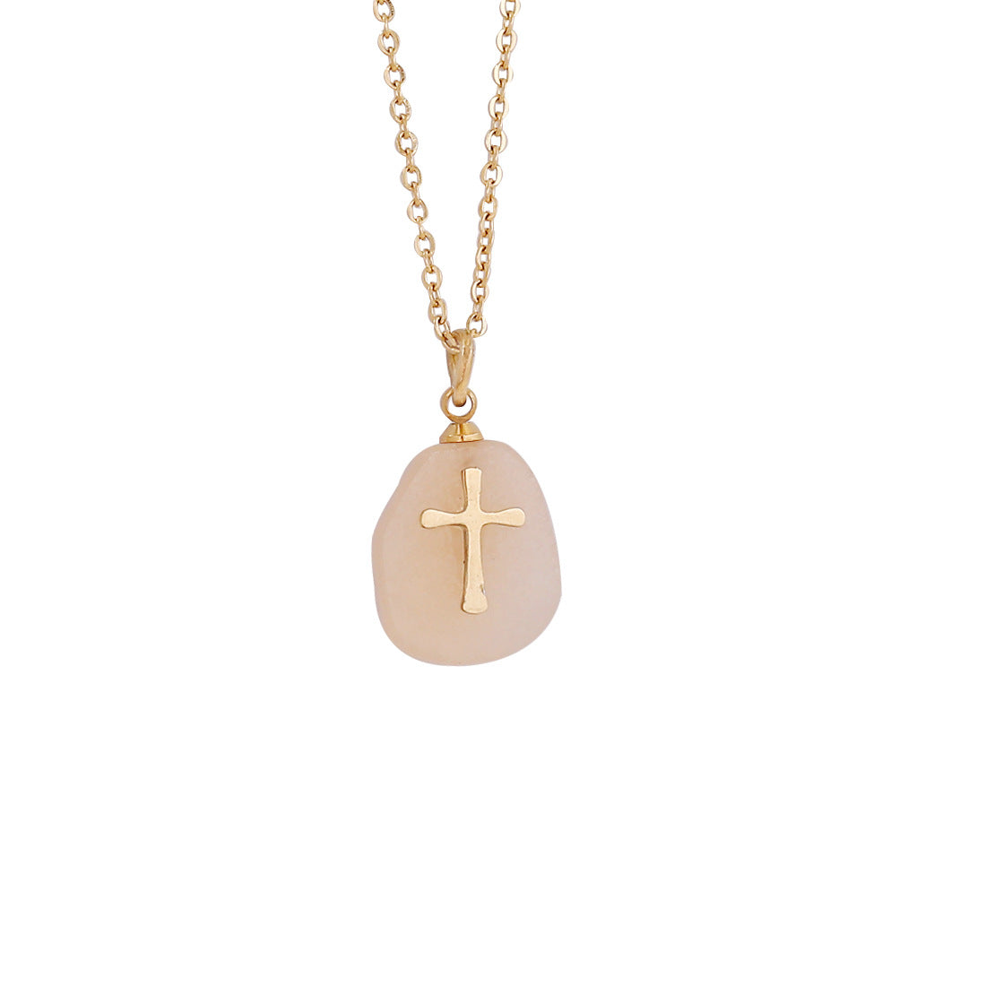 Wholesale natural stone cross necklace simple clavicle chain stainless steel necklace