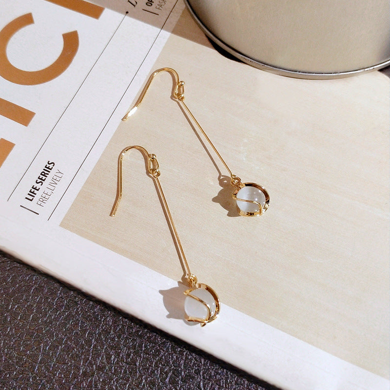 Wholesale Silver Needle Cat's Eye Tassel Long Earrings