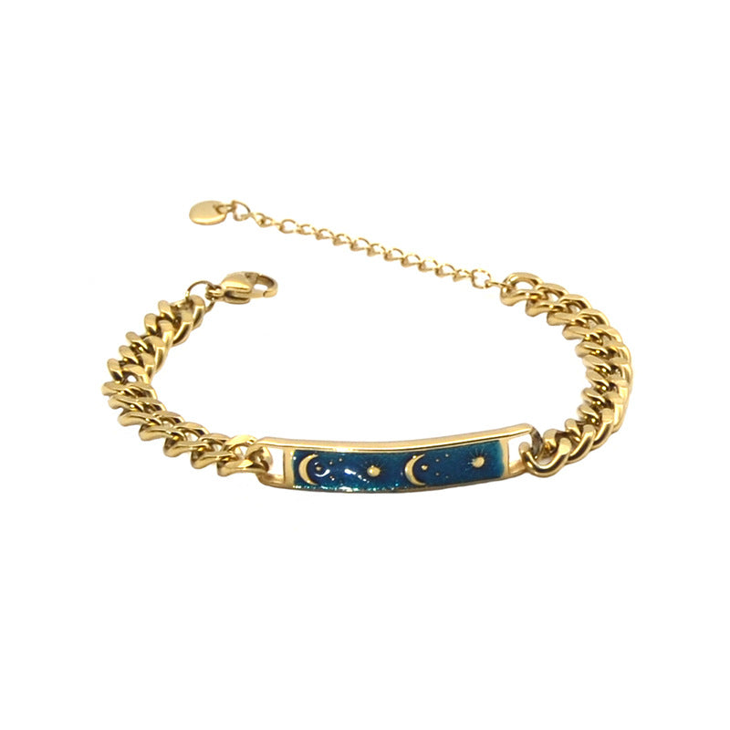 Star Star Star Moon Blue Blue Color Glaze Glaze Plaque doblado Pulsera ajustable Ajustable