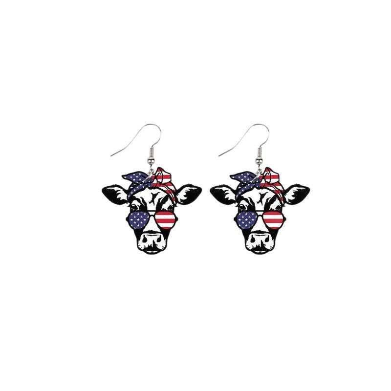 Wholesale Independence Day Butterfly Cow Finger Eagle Pendant Acrylic Earrings