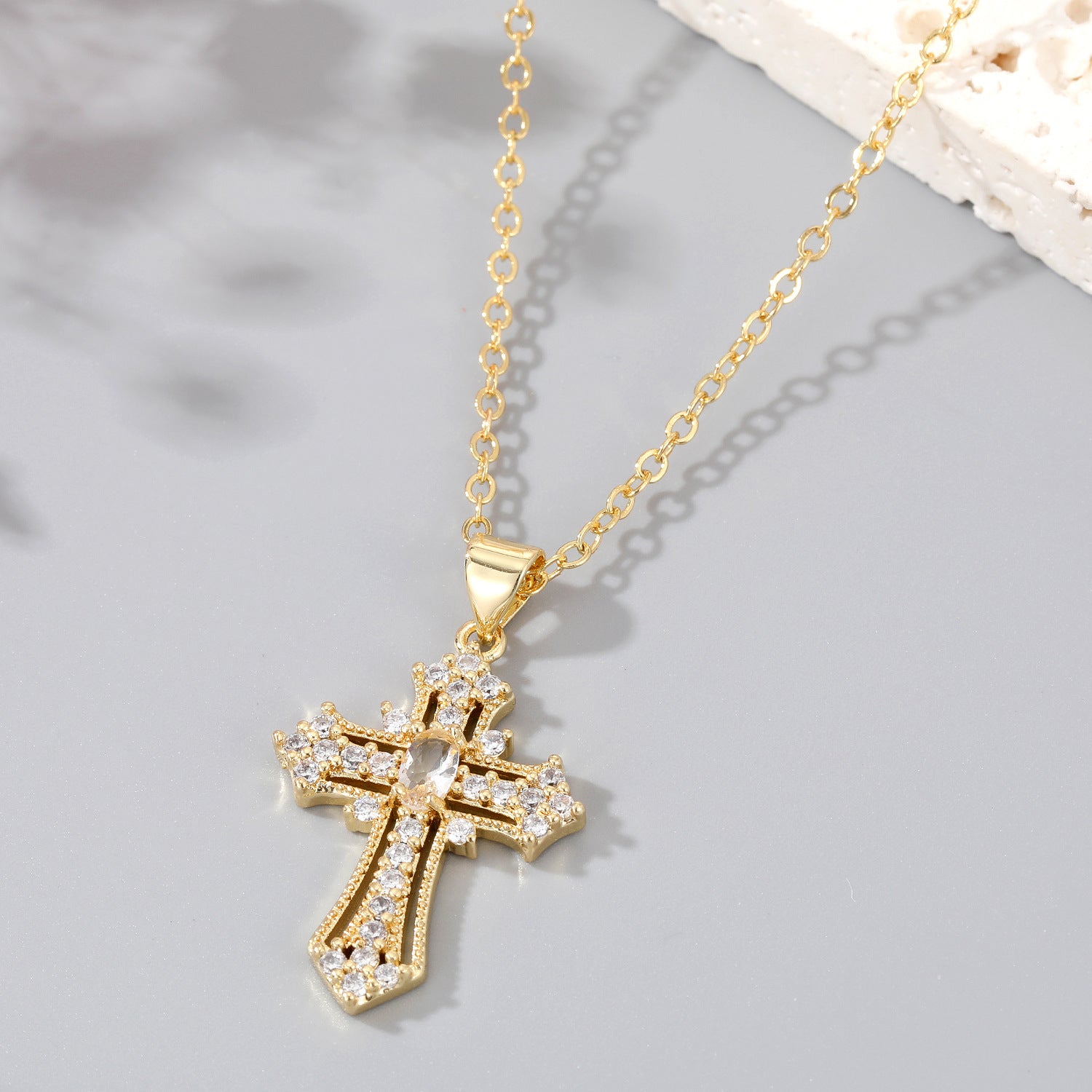 Wholesale Cross Hollow Color Zircon Alloy Necklaces