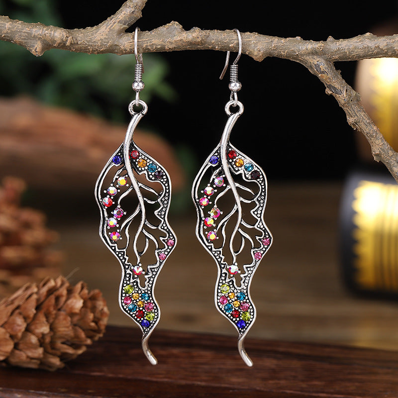 Wholesale Personalized Long Leaf Simple Inlaid AB Color Diamond Earrings