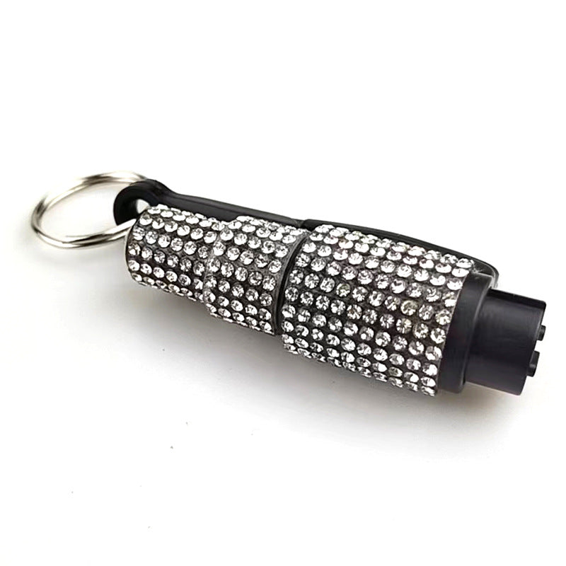 Wholesale Leopard Print Car Key Life Hammer with Diamond Car Plastic Keychain